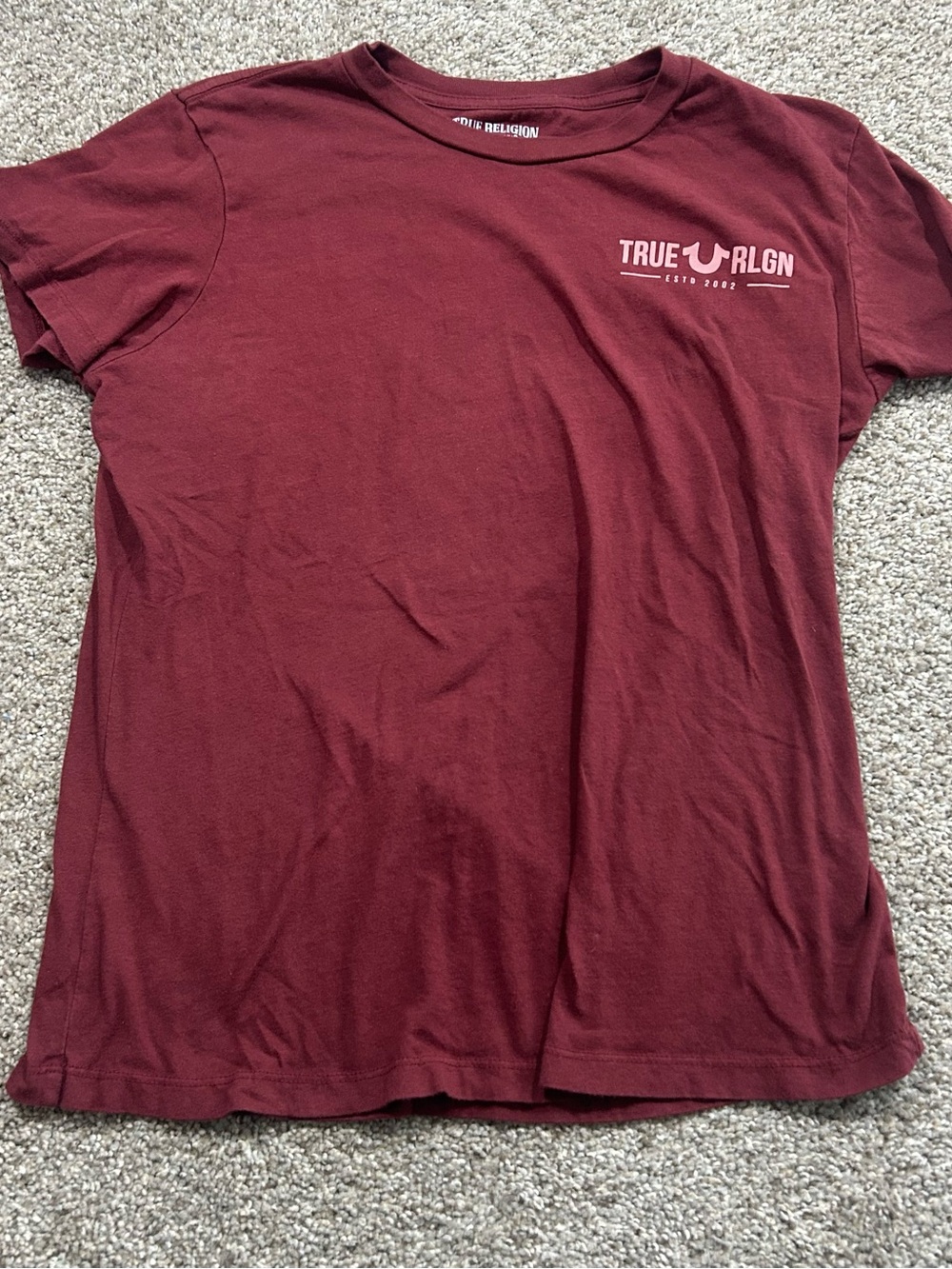 True Religion Women's Burgundy Short Sleeve Logo Tee